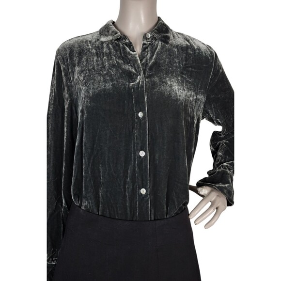 Vintage 90s J. Jill Grey Crushed Velvet Silk Rayon Button-Down Blouse Size Small - Picture 5 of 11